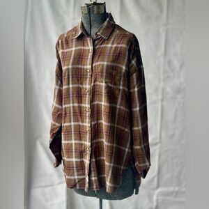 Vintage 80s Banana Republic Brown Plaid Cotton Button-Down Shirt Large